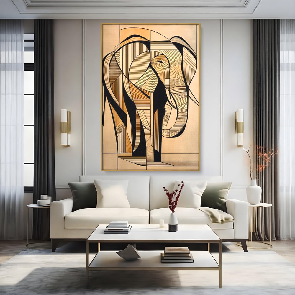 Leinwand Premium Canvas Wandkunst, LuxCanva® M1321, Natürliche Umrisse, Formen, Linien, Geometrisch, Elefant, Abstrakte Kunst, Kubismus, Modern, Umriss, Umriss, Zeichnung, Kreativ, Büro, Wohnen, Kinderzimmer