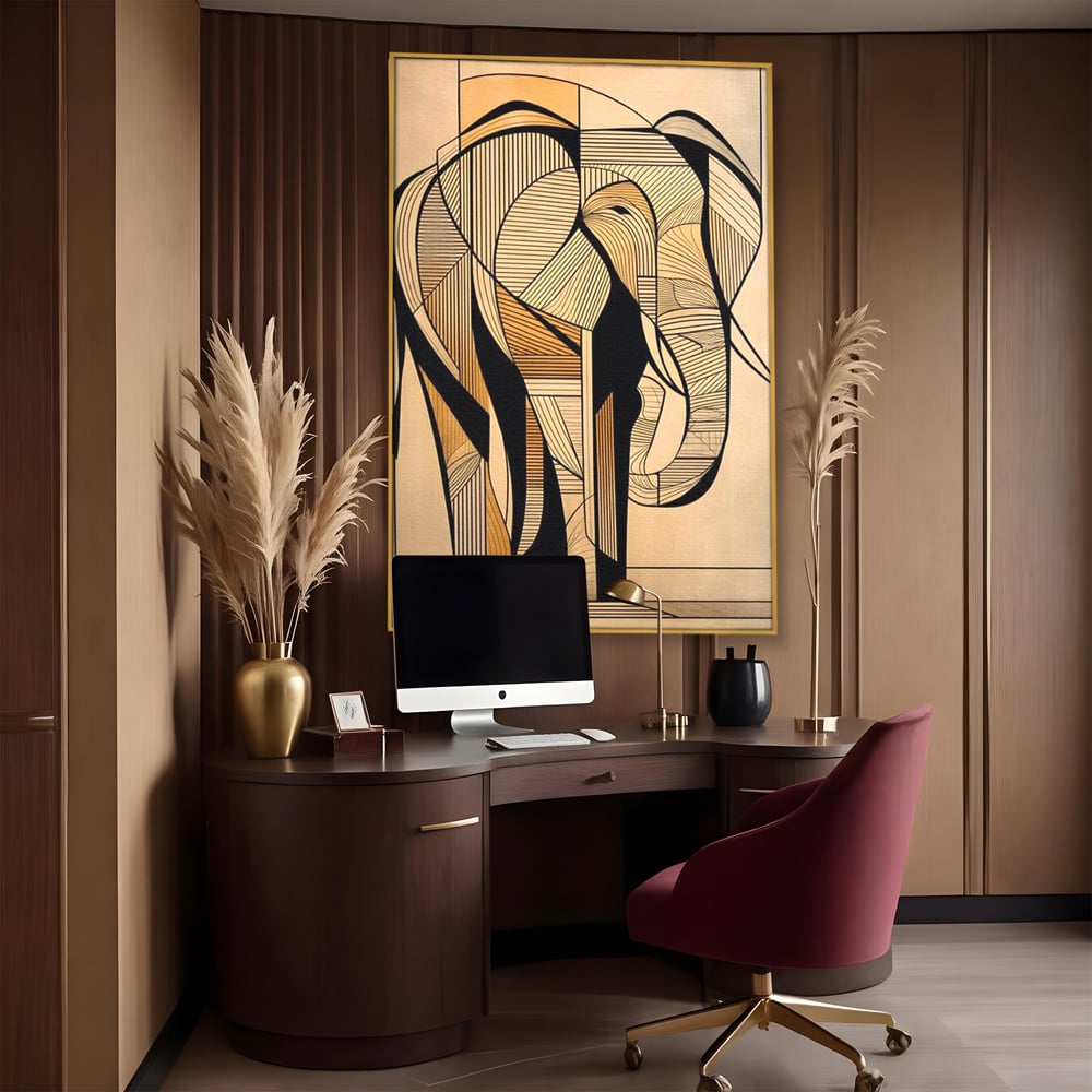 Leinwand Premium Canvas Wandkunst, LuxCanva® M1321, Natürliche Umrisse, Formen, Linien, Geometrisch, Elefant, Abstrakte Kunst, Kubismus, Modern, Umriss, Umriss, Zeichnung, Kreativ, Büro, Wohnen, Kinderzimmer