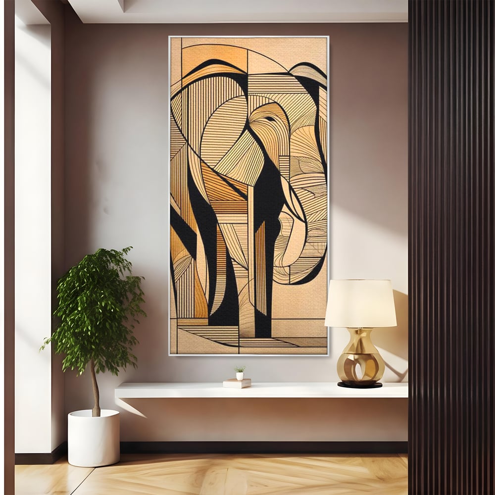 Leinwand Premium Canvas Wandkunst, LuxCanva® M1321, Natürliche Umrisse, Formen, Linien, Geometrisch, Elefant, Abstrakte Kunst, Kubismus, Modern, Umriss, Umriss, Zeichnung, Kreativ, Büro, Wohnen, Kinderzimmer