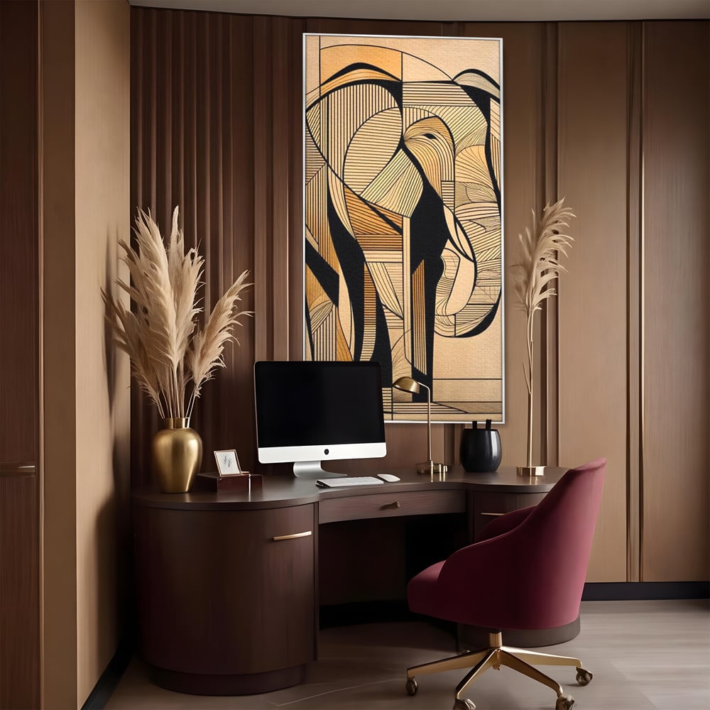 Leinwand Premium Canvas Wandkunst, LuxCanva® M1321, Natürliche Umrisse, Formen, Linien, Geometrisch, Elefant, Abstrakte Kunst, Kubismus, Modern, Umriss, Umriss, Zeichnung, Kreativ, Büro, Wohnen, Kinderzimmer