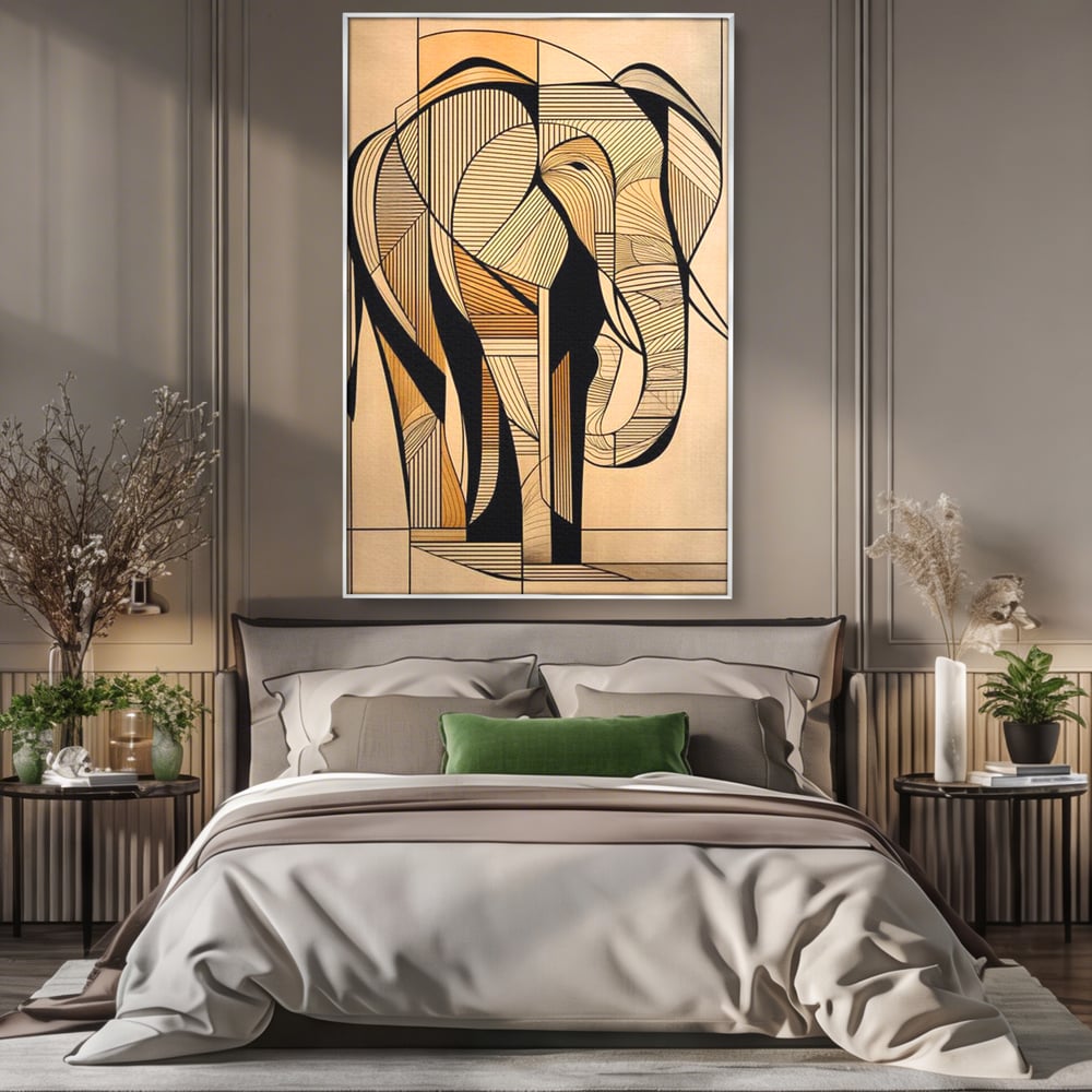 Leinwand Premium Canvas Wandkunst, LuxCanva® M1321, Natürliche Umrisse, Formen, Linien, Geometrisch, Elefant, Abstrakte Kunst, Kubismus, Modern, Umriss, Umriss, Zeichnung, Kreativ, Büro, Wohnen, Kinderzimmer
