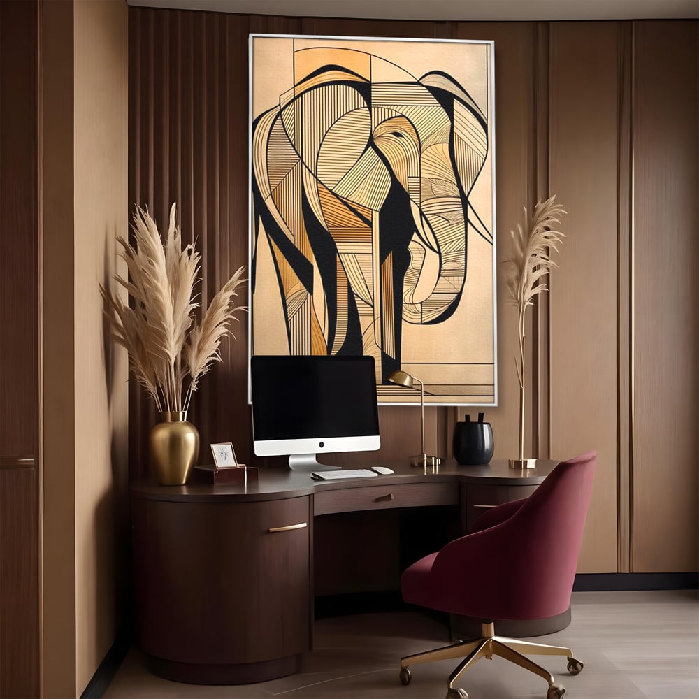 Leinwand Premium Canvas Wandkunst, LuxCanva® M1321, Natürliche Umrisse, Formen, Linien, Geometrisch, Elefant, Abstrakte Kunst, Kubismus, Modern, Umriss, Umriss, Zeichnung, Kreativ, Büro, Wohnen, Kinderzimmer