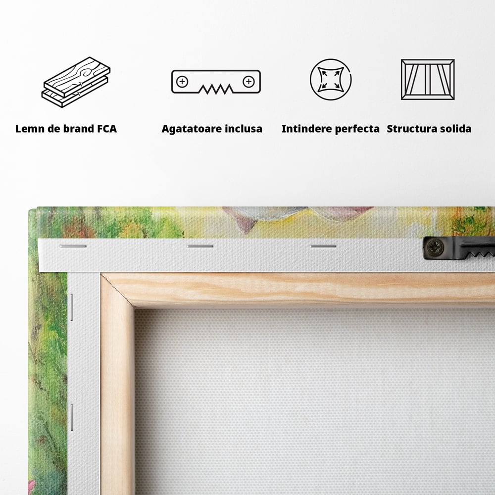 Tablou Canvas Premium, LuxCanva® M1322, Gradina Elefantilor, Afectiune, Mama, Pui, Gradina, Flori, Pictura, Culori Vibrante, Primavara, Elefanti, Dragut, Birou, Living, Camera Copil