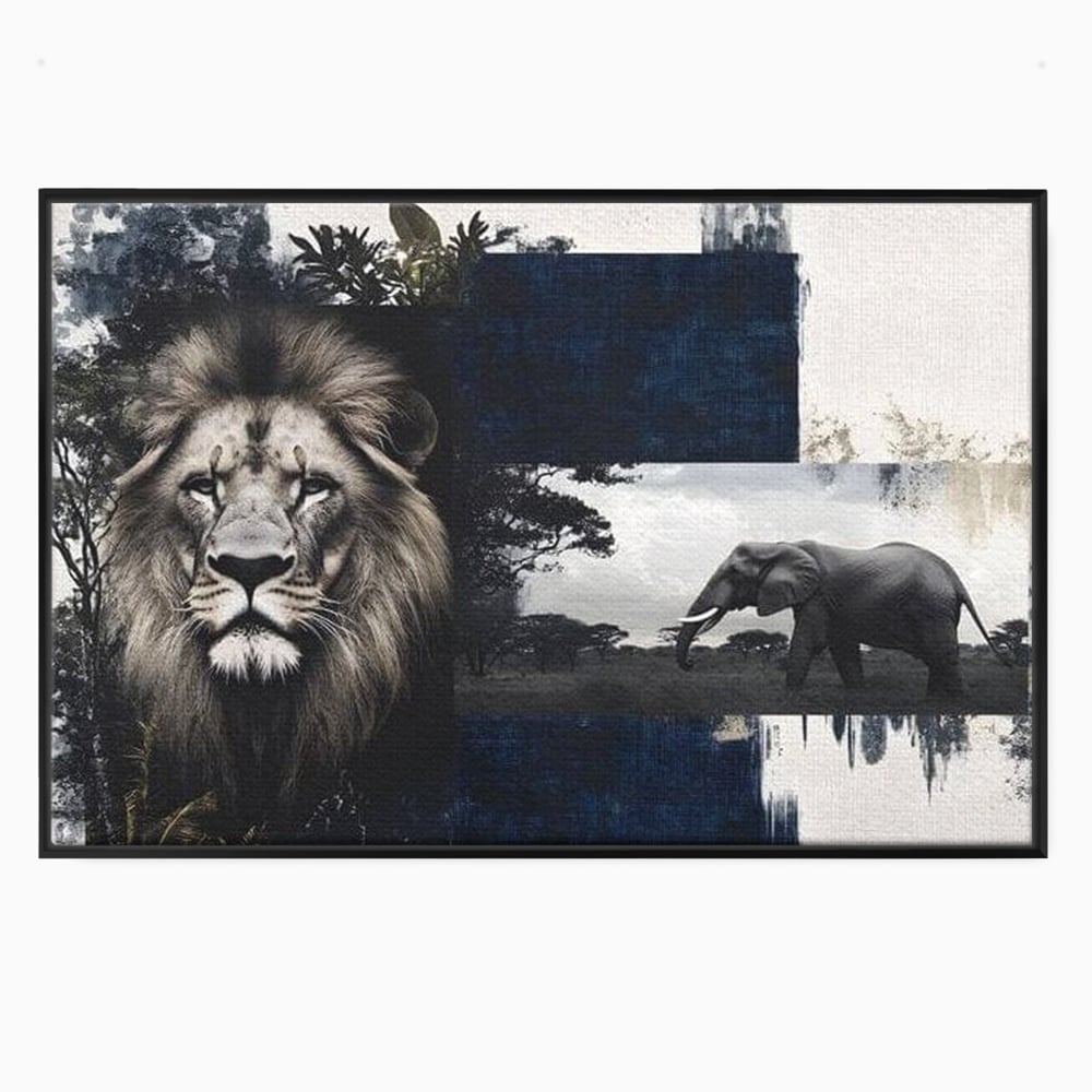 Tablou Canvas Premium, LuxCanva® M1323, Alianta Eterna, Leu, Elefant, Putere, Arta Abstracta, Contrast, Salbaticie, Natura, Cadru, Savana, Animale, Noblete, Birou, Living, Camera Copil