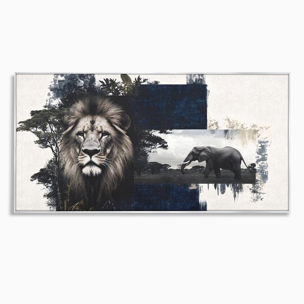 Tablou Canvas Premium, LuxCanva® M1323, Alianta Eterna, Leu, Elefant, Putere, Arta Abstracta, Contrast, Salbaticie, Natura, Cadru, Savana, Animale, Noblete, Birou, Living, Camera Copil