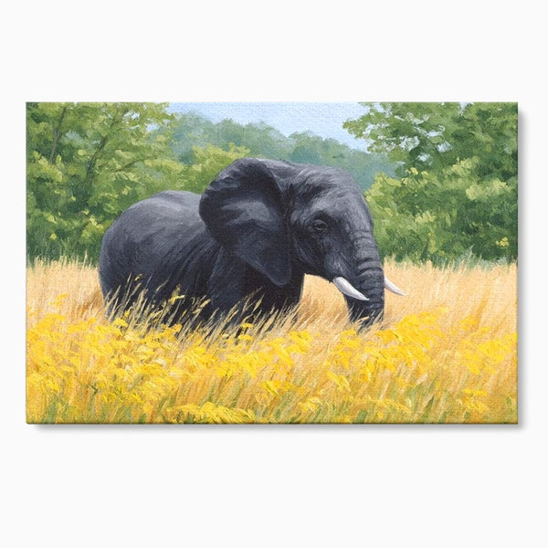 Tablou Canvas Premium, LuxCanva® M1324, Tacerea Pajistii, Peisaj, Natura, Pajiste, Verde, Elefant, Colti, Vegetatie, Pictura, Animal, Pasnic, Adiere, Birou, Living, Camera Copil