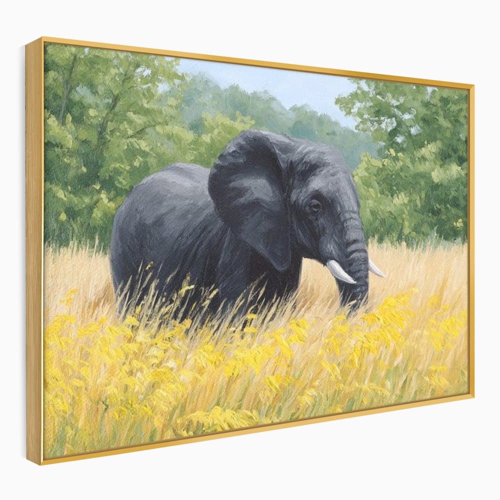 Tablou Canvas Premium, LuxCanva® M1324, Tacerea Pajistii, Peisaj, Natura, Pajiste, Verde, Elefant, Colti, Vegetatie, Pictura, Animal, Pasnic, Adiere, Birou, Living, Camera Copil