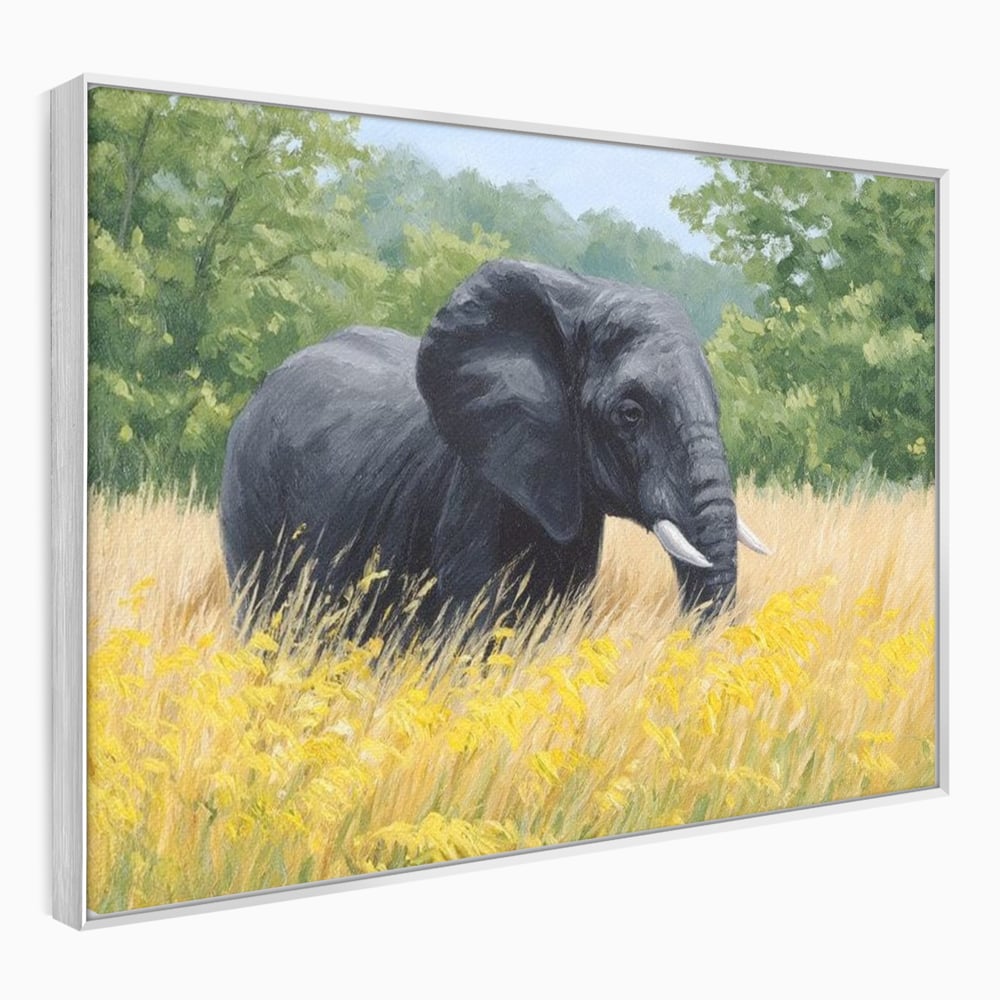 Tablou Canvas Premium, LuxCanva® M1324, Tacerea Pajistii, Peisaj, Natura, Pajiste, Verde, Elefant, Colti, Vegetatie, Pictura, Animal, Pasnic, Adiere, Birou, Living, Camera Copil