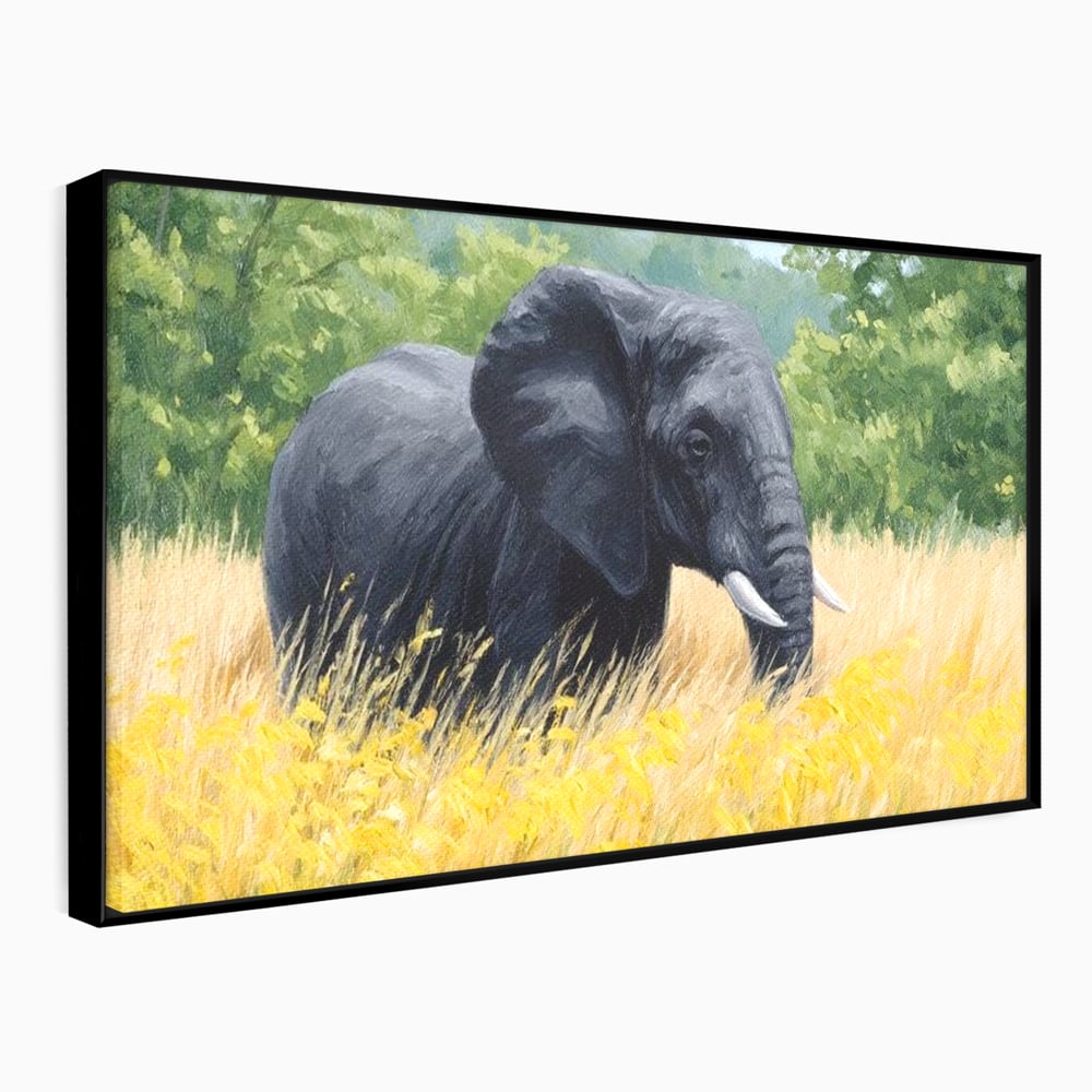 Tablou Canvas Premium, LuxCanva® M1324, Tacerea Pajistii, Peisaj, Natura, Pajiste, Verde, Elefant, Colti, Vegetatie, Pictura, Animal, Pasnic, Adiere, Birou, Living, Camera Copil