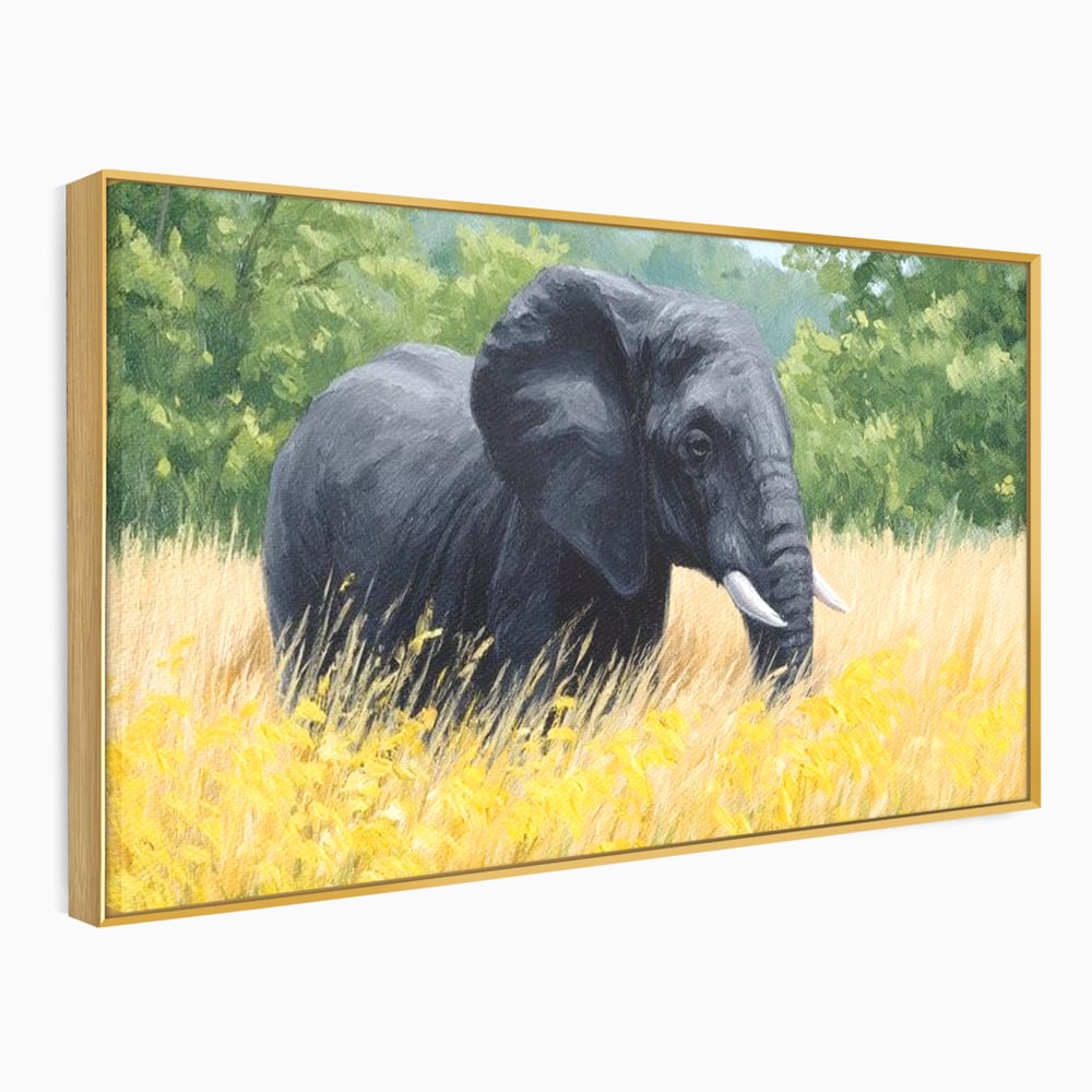 Tablou Canvas Premium, LuxCanva® M1324, Tacerea Pajistii, Peisaj, Natura, Pajiste, Verde, Elefant, Colti, Vegetatie, Pictura, Animal, Pasnic, Adiere, Birou, Living, Camera Copil