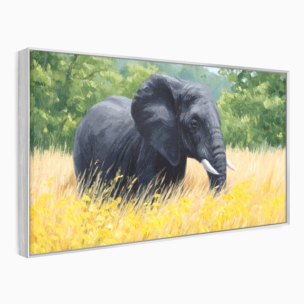 Tablou Canvas Premium, LuxCanva® M1324, Tacerea Pajistii, Peisaj, Natura, Pajiste, Verde, Elefant, Colti, Vegetatie, Pictura, Animal, Pasnic, Adiere, Birou, Living, Camera Copil