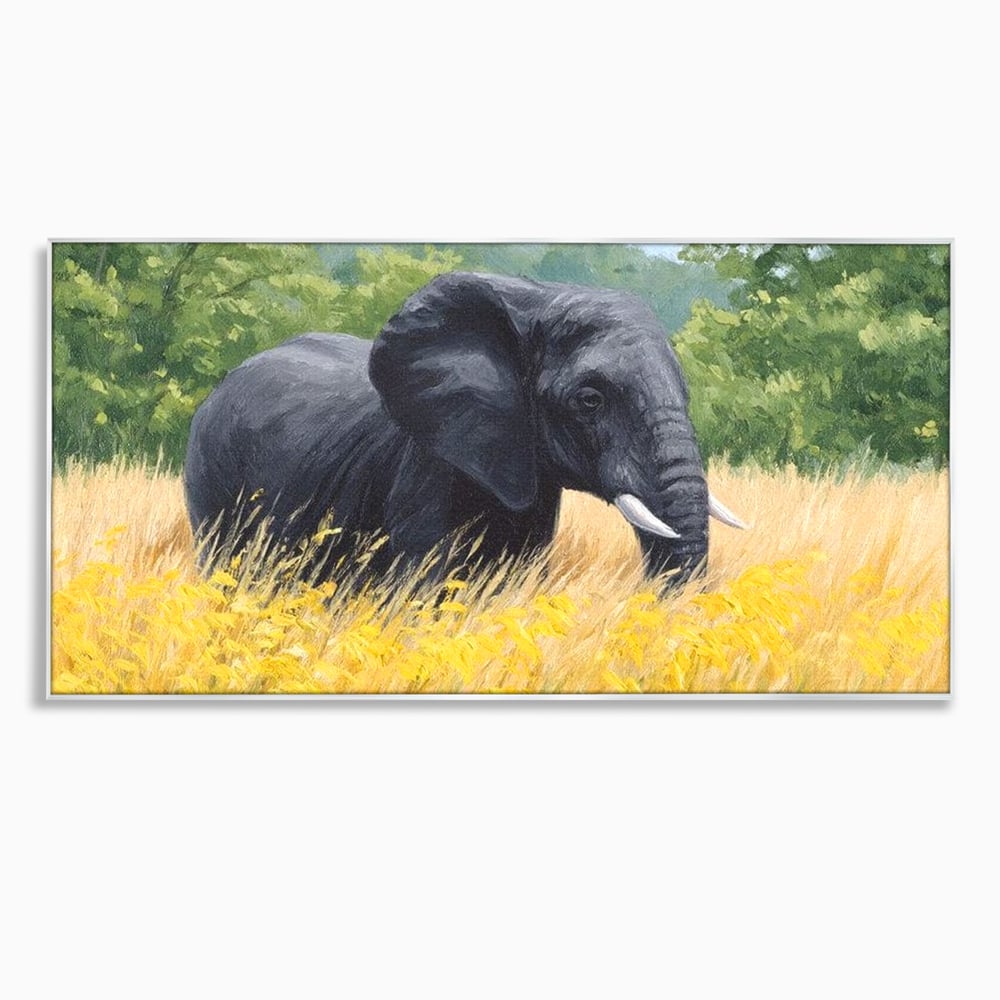 Tablou Canvas Premium, LuxCanva® M1324, Tacerea Pajistii, Peisaj, Natura, Pajiste, Verde, Elefant, Colti, Vegetatie, Pictura, Animal, Pasnic, Adiere, Birou, Living, Camera Copil