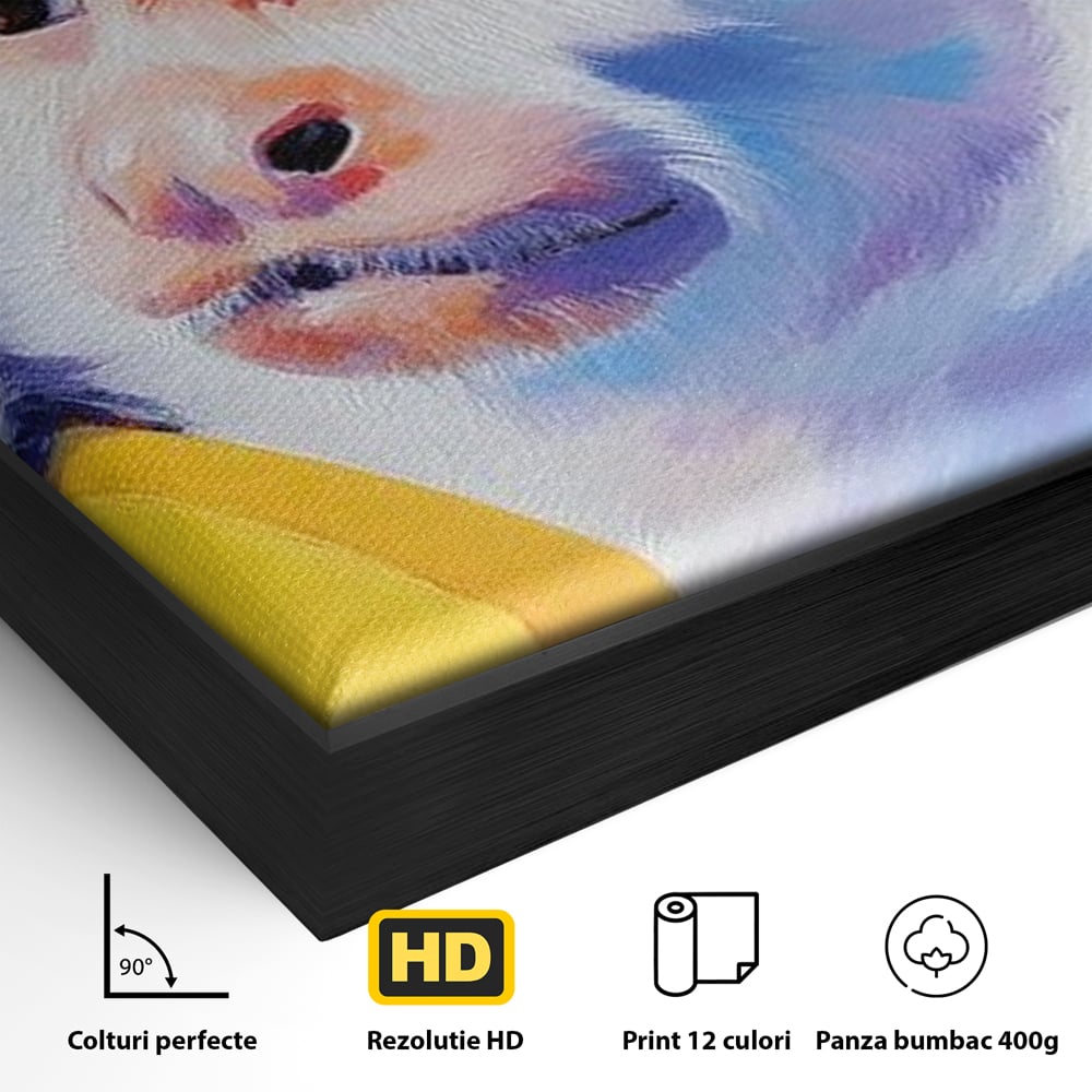Tablou Canvas Premium, LuxCanva® M1326, Maimutica cu Gust, Banana, Fruct, Pastel, Maimuta, Pop Art, Urban, Funky, Abstract, Primata, Animal, Salbaticie, Birou, Living, Camera Copil