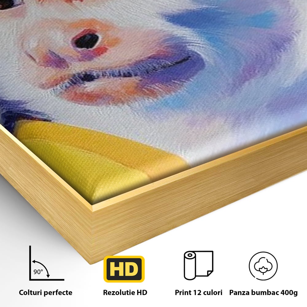 Tablou Canvas Premium, LuxCanva® M1326, Maimutica cu Gust, Banana, Fruct, Pastel, Maimuta, Pop Art, Urban, Funky, Abstract, Primata, Animal, Salbaticie, Birou, Living, Camera Copil