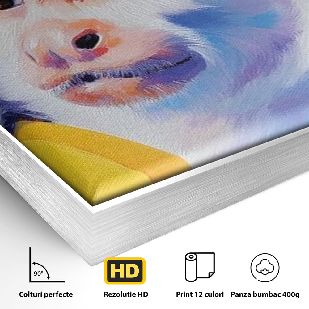 Tablou Canvas Premium, LuxCanva® M1326, Maimutica cu Gust, Banana, Fruct, Pastel, Maimuta, Pop Art, Urban, Funky, Abstract, Primata, Animal, Salbaticie, Birou, Living, Camera Copil