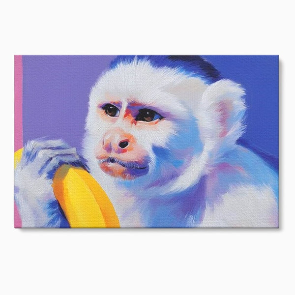 Tablou Canvas Premium, LuxCanva® M1326, Maimutica cu Gust, Banana, Fruct, Pastel, Maimuta, Pop Art, Urban, Funky, Abstract, Primata, Animal, Salbaticie, Birou, Living, Camera Copil