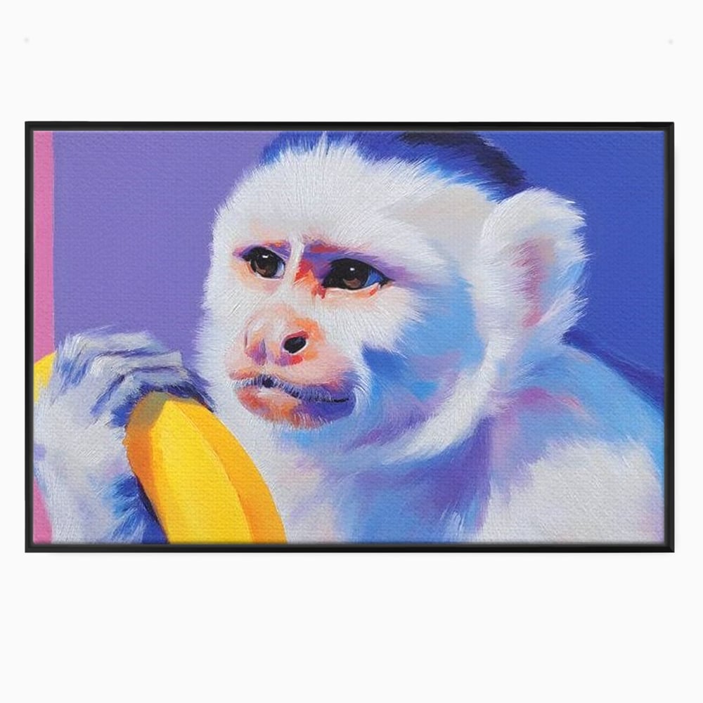Tablou Canvas Premium, LuxCanva® M1326, Maimutica cu Gust, Banana, Fruct, Pastel, Maimuta, Pop Art, Urban, Funky, Abstract, Primata, Animal, Salbaticie, Birou, Living, Camera Copil