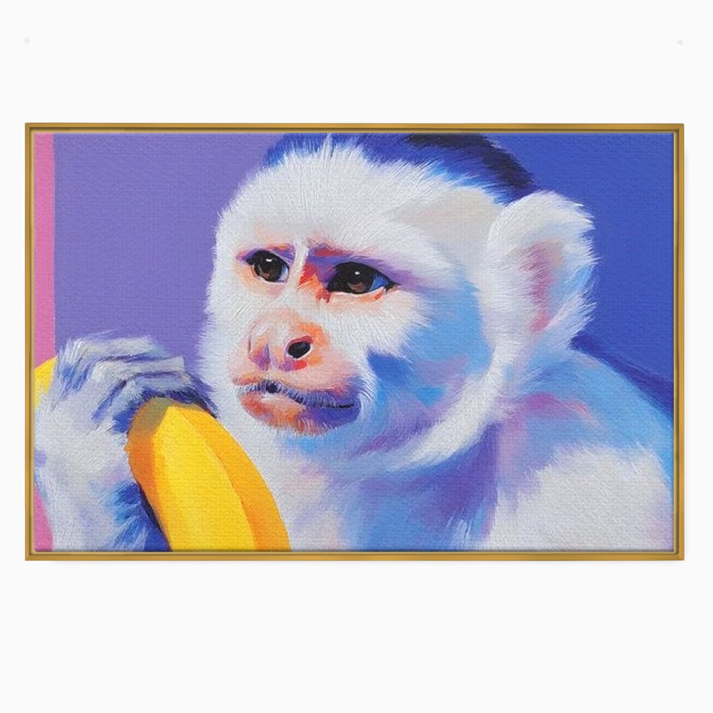Tablou Canvas Premium, LuxCanva® M1326, Maimutica cu Gust, Banana, Fruct, Pastel, Maimuta, Pop Art, Urban, Funky, Abstract, Primata, Animal, Salbaticie, Birou, Living, Camera Copil