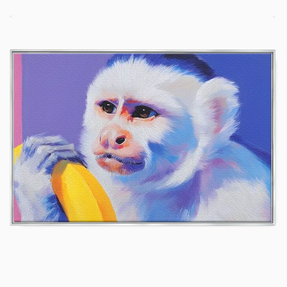 Tablou Canvas Premium, LuxCanva® M1326, Maimutica cu Gust, Banana, Fruct, Pastel, Maimuta, Pop Art, Urban, Funky, Abstract, Primata, Animal, Salbaticie, Birou, Living, Camera Copil