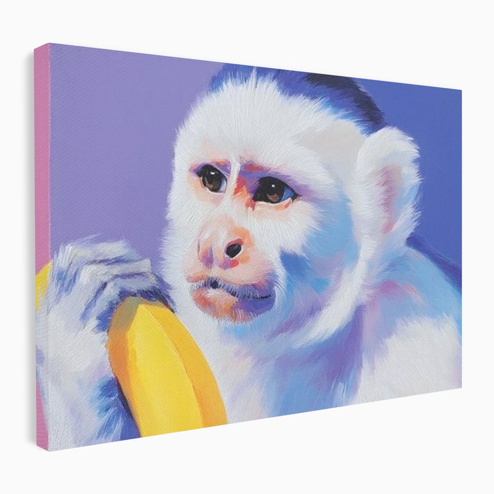 Tablou Canvas Premium, LuxCanva® M1326, Maimutica cu Gust, Banana, Fruct, Pastel, Maimuta, Pop Art, Urban, Funky, Abstract, Primata, Animal, Salbaticie, Birou, Living, Camera Copil