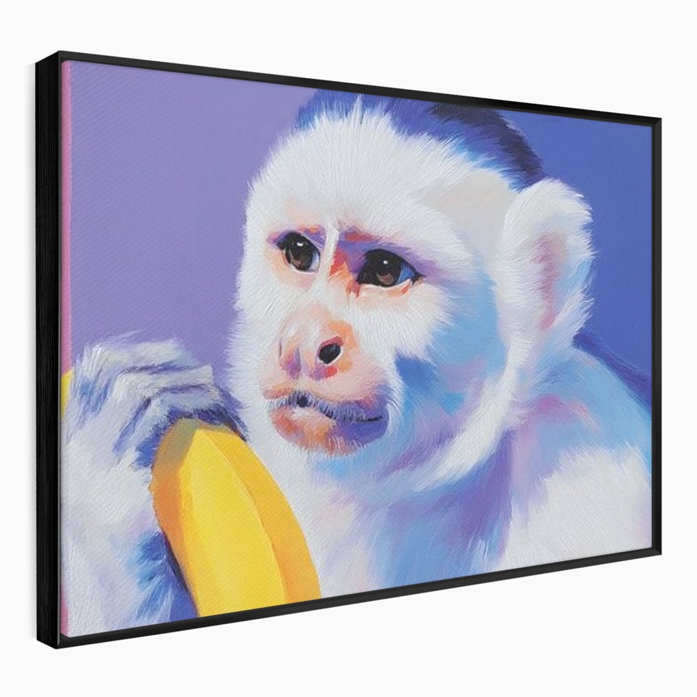 Tablou Canvas Premium, LuxCanva® M1326, Maimutica cu Gust, Banana, Fruct, Pastel, Maimuta, Pop Art, Urban, Funky, Abstract, Primata, Animal, Salbaticie, Birou, Living, Camera Copil
