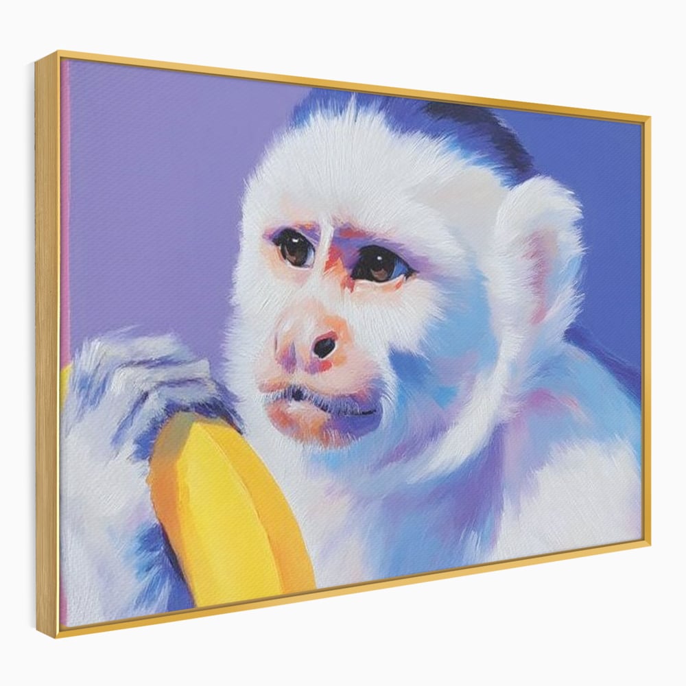 Tablou Canvas Premium, LuxCanva® M1326, Maimutica cu Gust, Banana, Fruct, Pastel, Maimuta, Pop Art, Urban, Funky, Abstract, Primata, Animal, Salbaticie, Birou, Living, Camera Copil