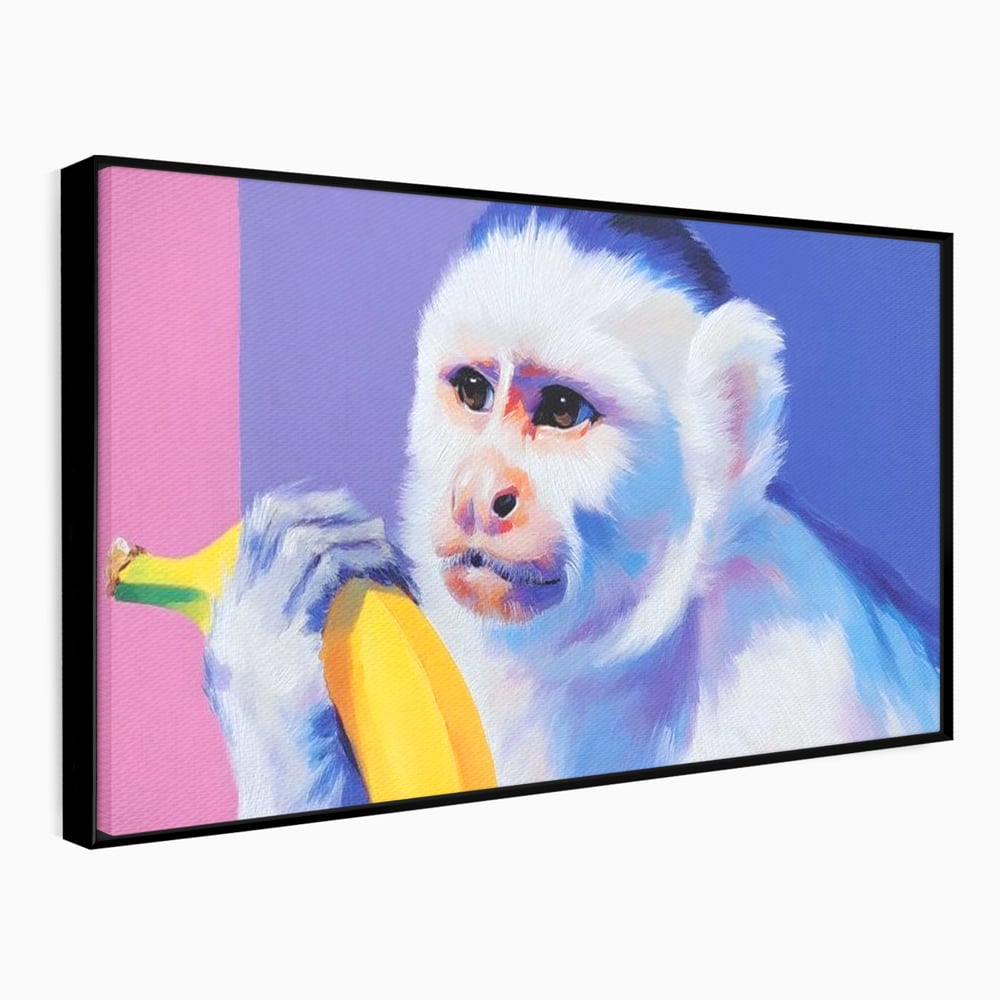 Tablou Canvas Premium, LuxCanva® M1326, Maimutica cu Gust, Banana, Fruct, Pastel, Maimuta, Pop Art, Urban, Funky, Abstract, Primata, Animal, Salbaticie, Birou, Living, Camera Copil