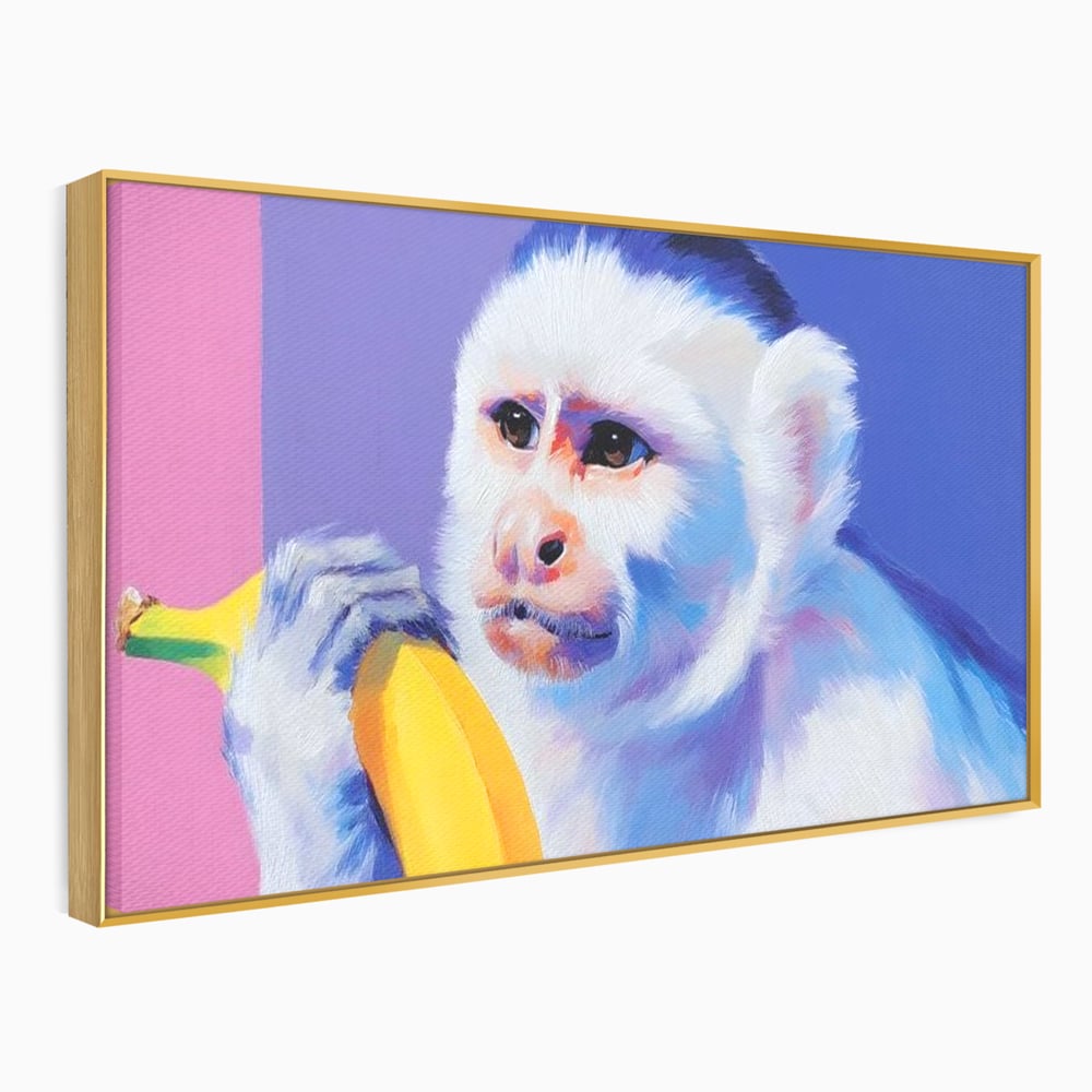 Tablou Canvas Premium, LuxCanva® M1326, Maimutica cu Gust, Banana, Fruct, Pastel, Maimuta, Pop Art, Urban, Funky, Abstract, Primata, Animal, Salbaticie, Birou, Living, Camera Copil