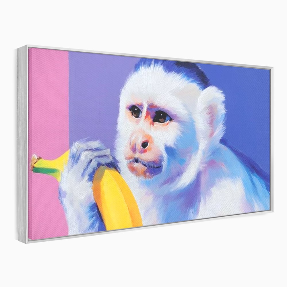 Tablou Canvas Premium, LuxCanva® M1326, Maimutica cu Gust, Banana, Fruct, Pastel, Maimuta, Pop Art, Urban, Funky, Abstract, Primata, Animal, Salbaticie, Birou, Living, Camera Copil