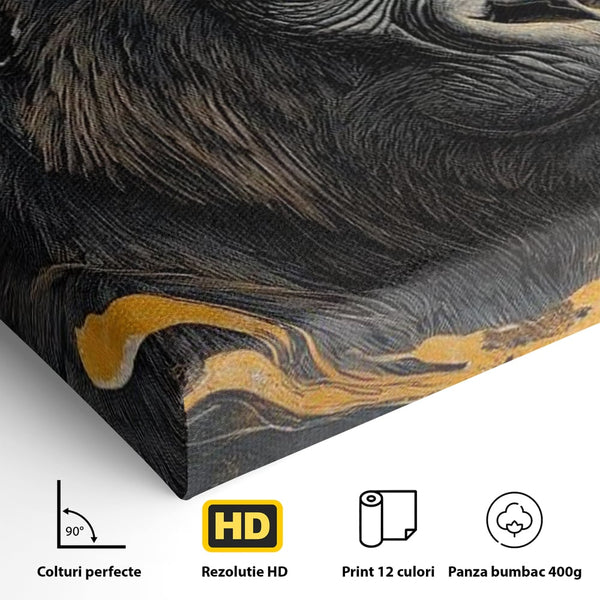 Tablou Canvas Premium, LuxCanva® M1327, Ecou Stravechi, Gorila, Primata, Putere, Auriu, Privire, Impunator, Arta Abstracta, Pictura, Bestie, Dominant, Birou, Living, Camera Copil