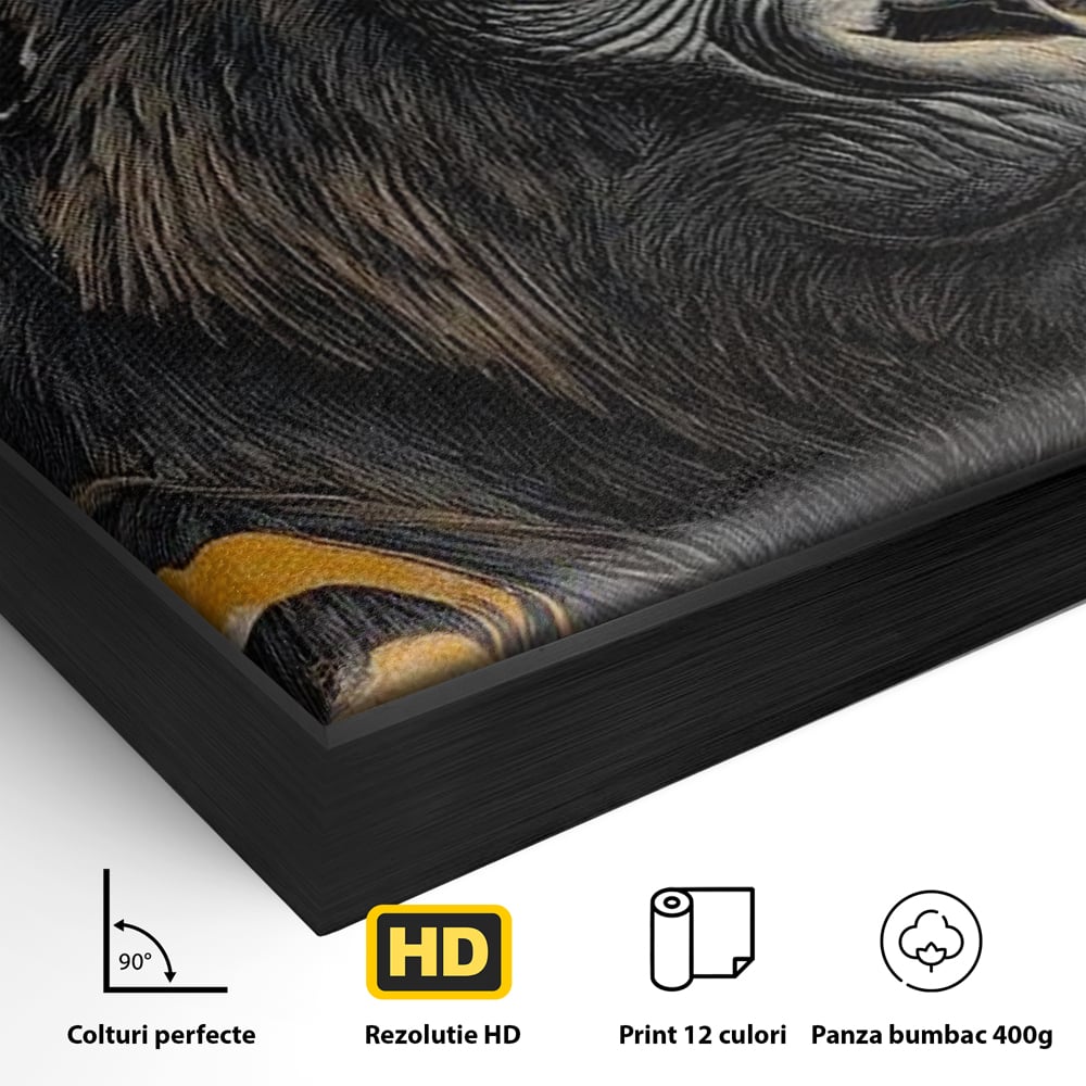 Tablou Canvas Premium, LuxCanva® M1327, Ecou Stravechi, Gorila, Primata, Putere, Auriu, Privire, Impunator, Arta Abstracta, Pictura, Bestie, Dominant, Birou, Living, Camera Copil