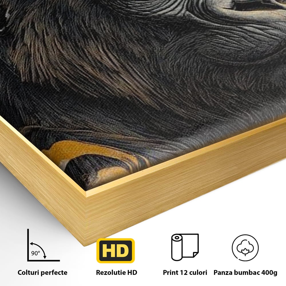 Tablou Canvas Premium, LuxCanva® M1327, Ecou Stravechi, Gorila, Primata, Putere, Auriu, Privire, Impunator, Arta Abstracta, Pictura, Bestie, Dominant, Birou, Living, Camera Copil