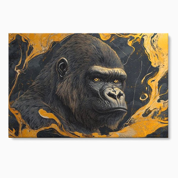 Tablou Canvas Premium, LuxCanva® M1327, Ecou Stravechi, Gorila, Primata, Putere, Auriu, Privire, Impunator, Arta Abstracta, Pictura, Bestie, Dominant, Birou, Living, Camera Copil