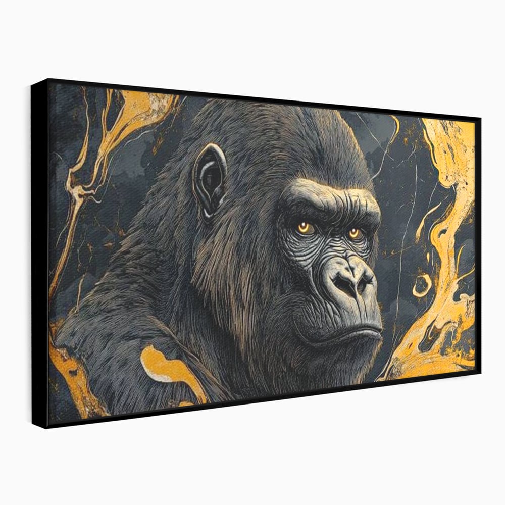 Tablou Canvas Premium, LuxCanva® M1327, Ecou Stravechi, Gorila, Primata, Putere, Auriu, Privire, Impunator, Arta Abstracta, Pictura, Bestie, Dominant, Birou, Living, Camera Copil
