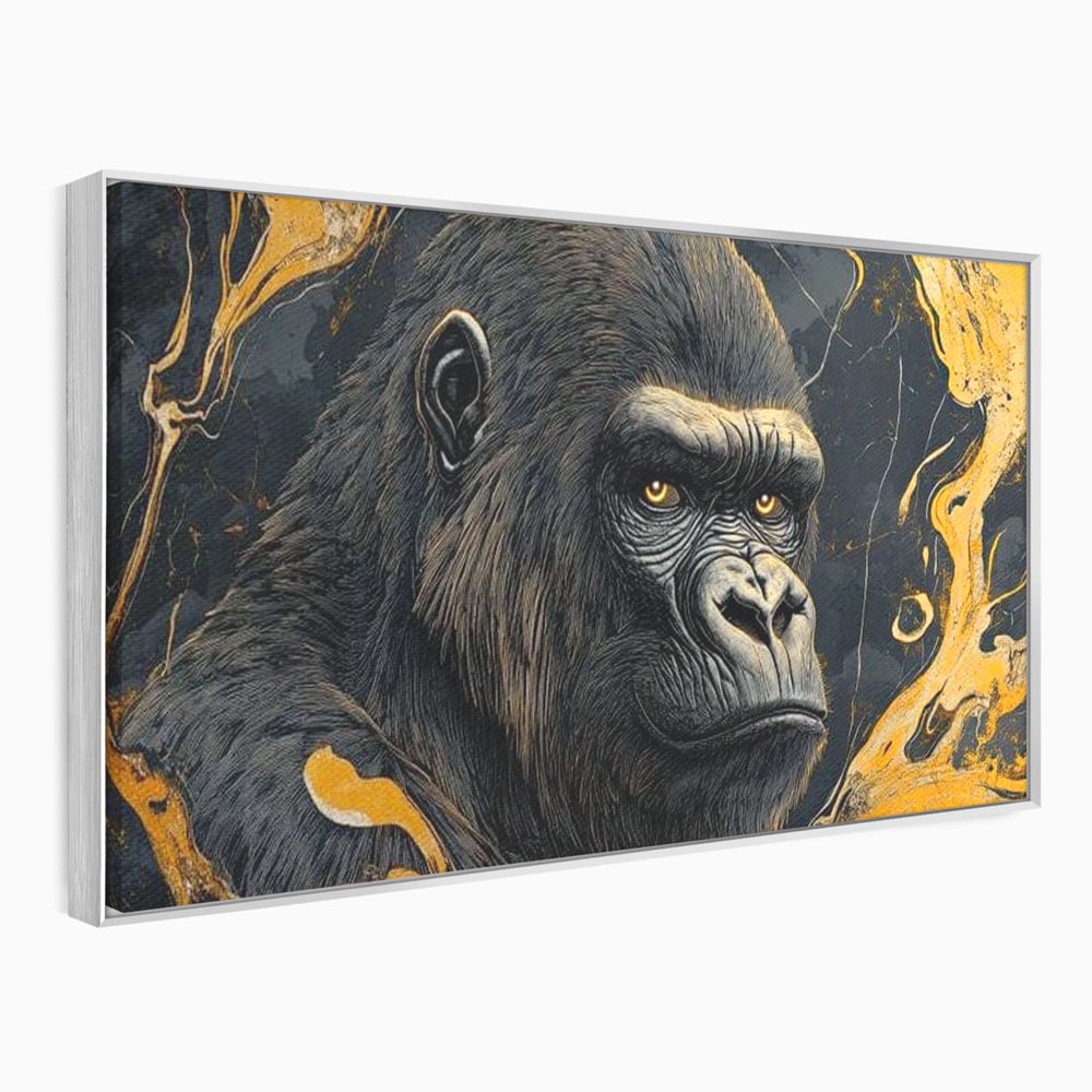 Tablou Canvas Premium, LuxCanva® M1327, Ecou Stravechi, Gorila, Primata, Putere, Auriu, Privire, Impunator, Arta Abstracta, Pictura, Bestie, Dominant, Birou, Living, Camera Copil