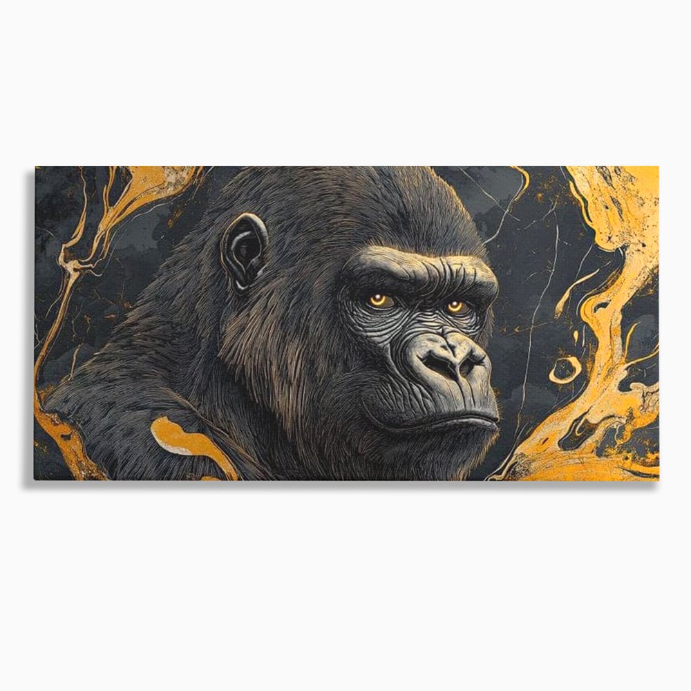 Tablou Canvas Premium, LuxCanva® M1327, Ecou Stravechi, Gorila, Primata, Putere, Auriu, Privire, Impunator, Arta Abstracta, Pictura, Bestie, Dominant, Birou, Living, Camera Copil