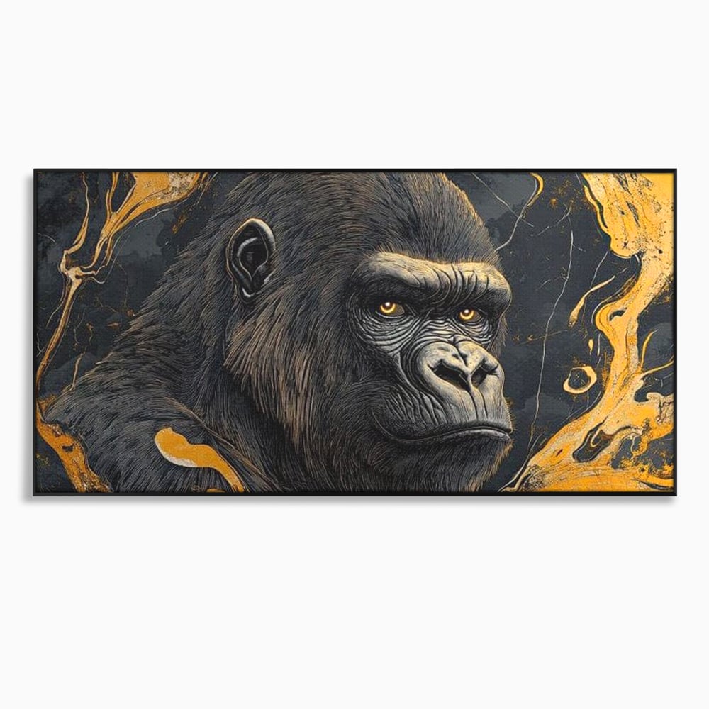 Tablou Canvas Premium, LuxCanva® M1327, Ecou Stravechi, Gorila, Primata, Putere, Auriu, Privire, Impunator, Arta Abstracta, Pictura, Bestie, Dominant, Birou, Living, Camera Copil