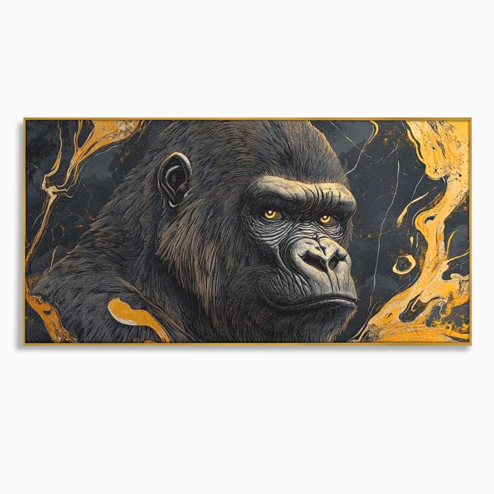 Tablou Canvas Premium, LuxCanva® M1327, Ecou Stravechi, Gorila, Primata, Putere, Auriu, Privire, Impunator, Arta Abstracta, Pictura, Bestie, Dominant, Birou, Living, Camera Copil