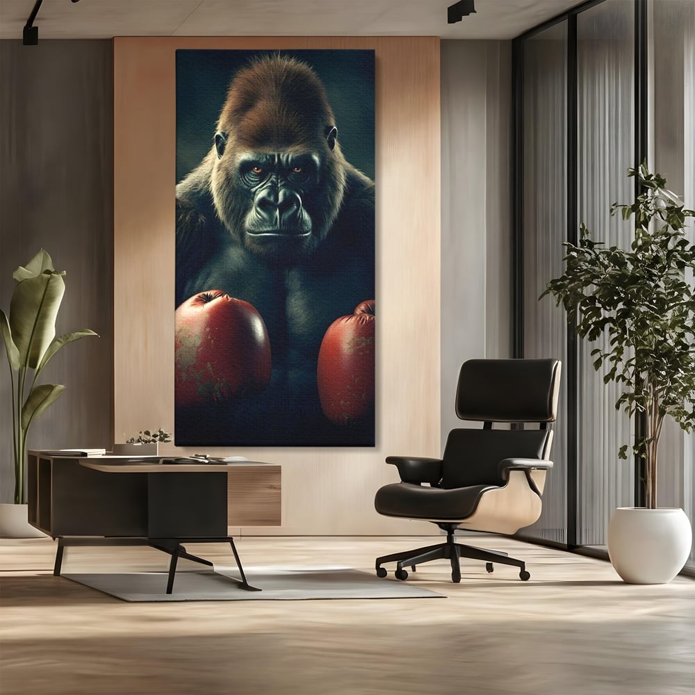 Tablou Canvas Premium, LuxCanva® M1328, Bestia cu Manusi, Boxer, Luptator, Campion, Puternic, Gorila, Primata, Animal, Knockout, Pumn, Manusi, Sport, Birou, Living, Camera Copil