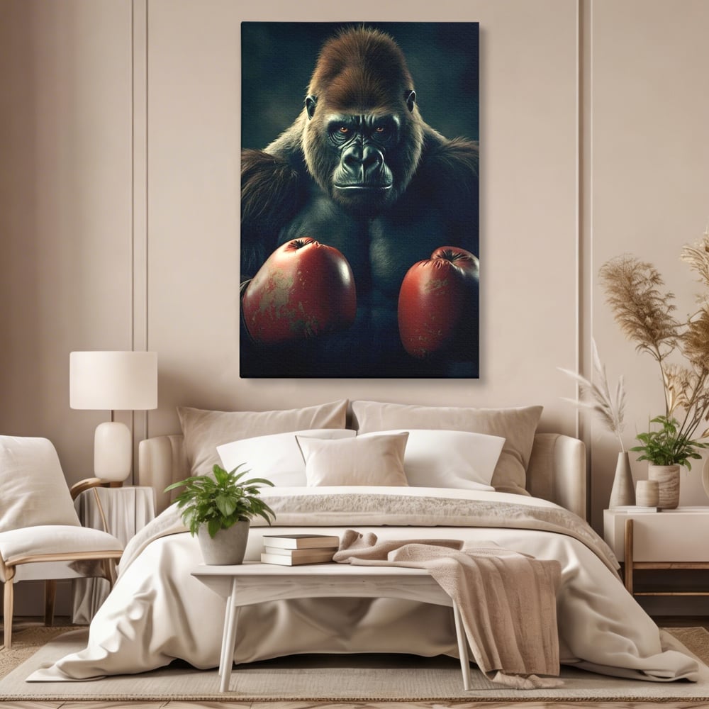 Tablou Canvas Premium, LuxCanva® M1328, Bestia cu Manusi, Boxer, Luptator, Campion, Puternic, Gorila, Primata, Animal, Knockout, Pumn, Manusi, Sport, Birou, Living, Camera Copil