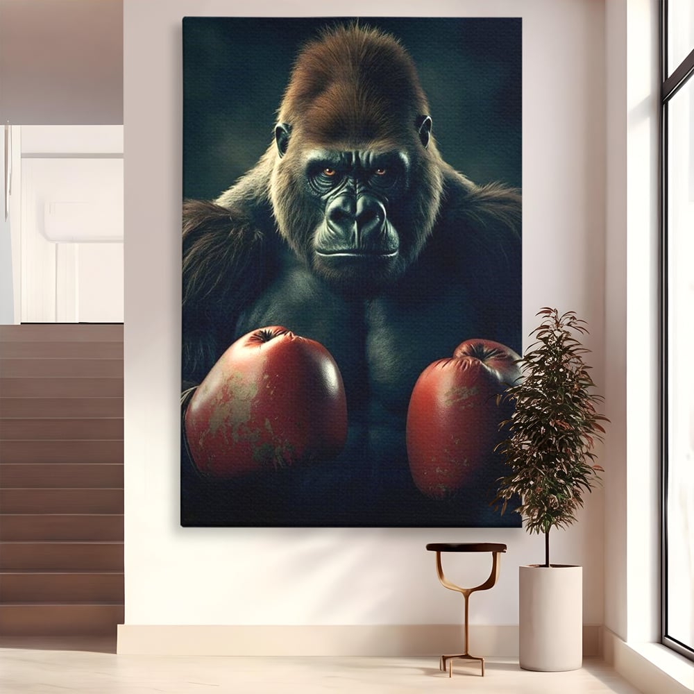 Tablou Canvas Premium, LuxCanva® M1328, Bestia cu Manusi, Boxer, Luptator, Campion, Puternic, Gorila, Primata, Animal, Knockout, Pumn, Manusi, Sport, Birou, Living, Camera Copil