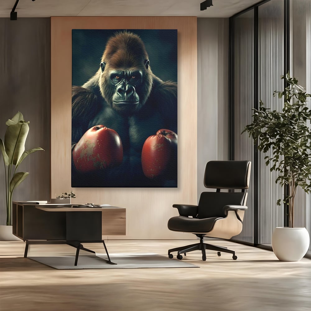 Tablou Canvas Premium, LuxCanva® M1328, Bestia cu Manusi, Boxer, Luptator, Campion, Puternic, Gorila, Primata, Animal, Knockout, Pumn, Manusi, Sport, Birou, Living, Camera Copil