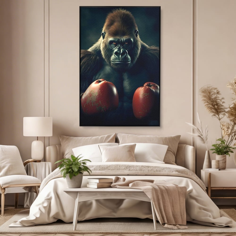 Tablou Canvas Premium, LuxCanva® M1328, Bestia cu Manusi, Boxer, Luptator, Campion, Puternic, Gorila, Primata, Animal, Knockout, Pumn, Manusi, Sport, Birou, Living, Camera Copil