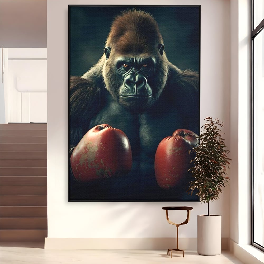 Tablou Canvas Premium, LuxCanva® M1328, Bestia cu Manusi, Boxer, Luptator, Campion, Puternic, Gorila, Primata, Animal, Knockout, Pumn, Manusi, Sport, Birou, Living, Camera Copil