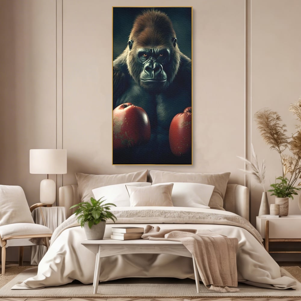 Tablou Canvas Premium, LuxCanva® M1328, Bestia cu Manusi, Boxer, Luptator, Campion, Puternic, Gorila, Primata, Animal, Knockout, Pumn, Manusi, Sport, Birou, Living, Camera Copil