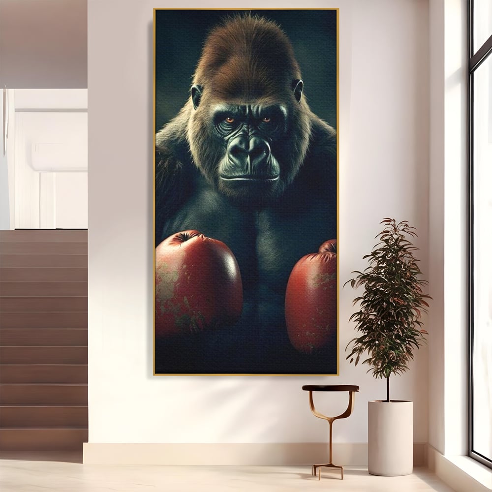 Tablou Canvas Premium, LuxCanva® M1328, Bestia cu Manusi, Boxer, Luptator, Campion, Puternic, Gorila, Primata, Animal, Knockout, Pumn, Manusi, Sport, Birou, Living, Camera Copil
