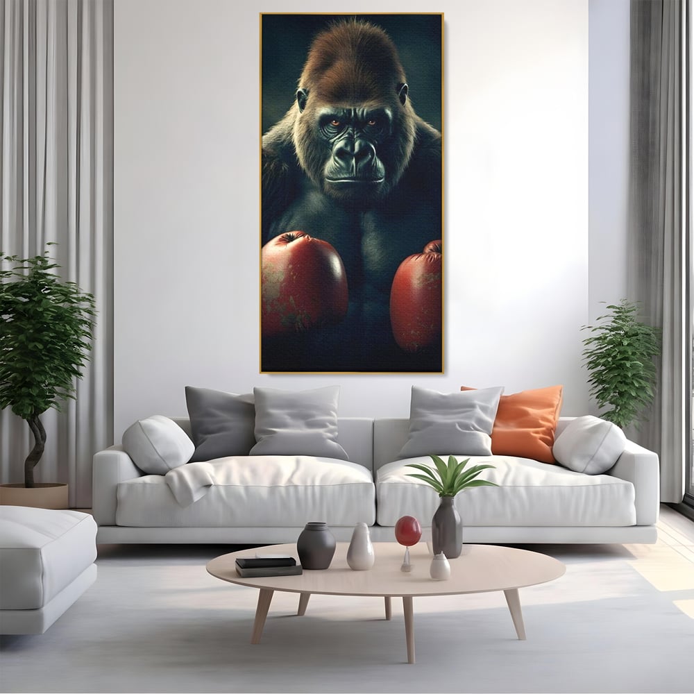 Tablou Canvas Premium, LuxCanva® M1328, Bestia cu Manusi, Boxer, Luptator, Campion, Puternic, Gorila, Primata, Animal, Knockout, Pumn, Manusi, Sport, Birou, Living, Camera Copil
