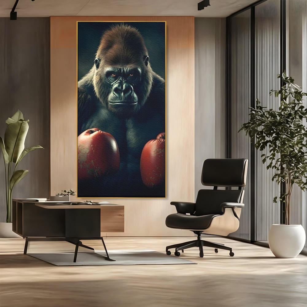 Tablou Canvas Premium, LuxCanva® M1328, Bestia cu Manusi, Boxer, Luptator, Campion, Puternic, Gorila, Primata, Animal, Knockout, Pumn, Manusi, Sport, Birou, Living, Camera Copil