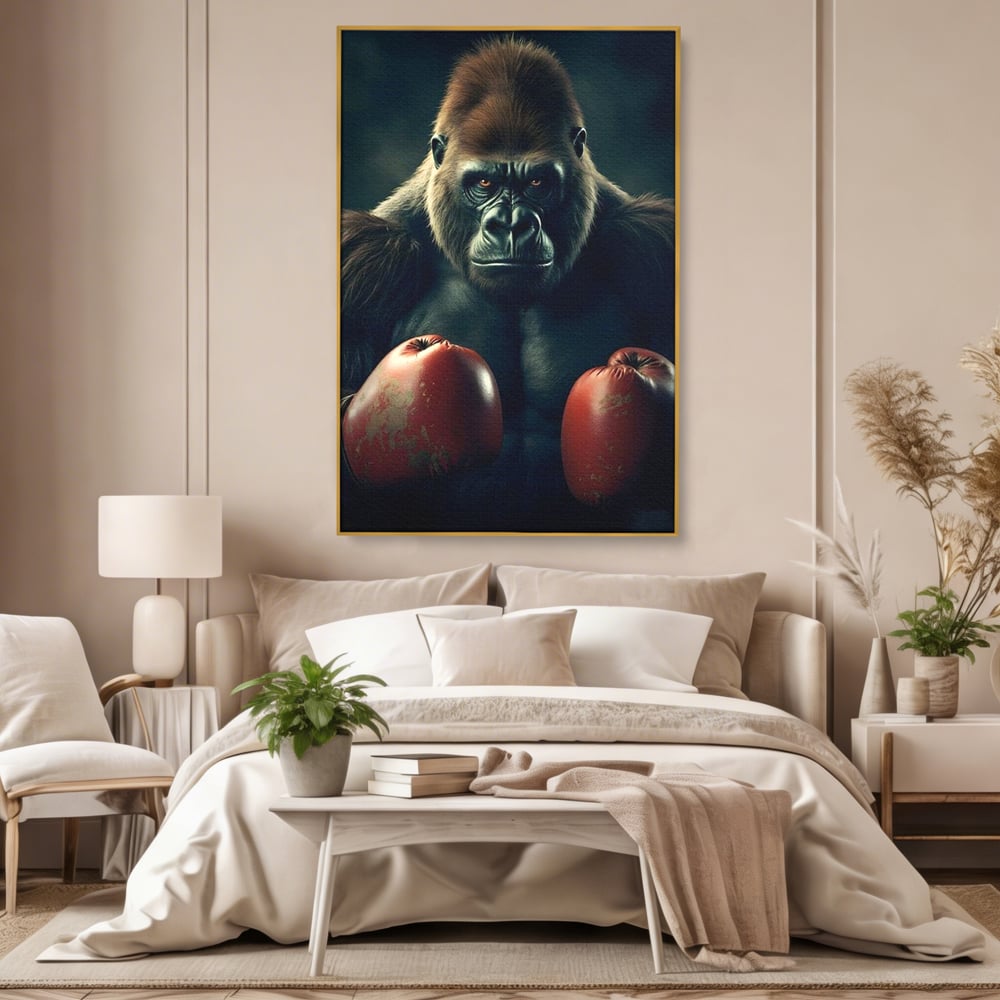 Tablou Canvas Premium, LuxCanva® M1328, Bestia cu Manusi, Boxer, Luptator, Campion, Puternic, Gorila, Primata, Animal, Knockout, Pumn, Manusi, Sport, Birou, Living, Camera Copil