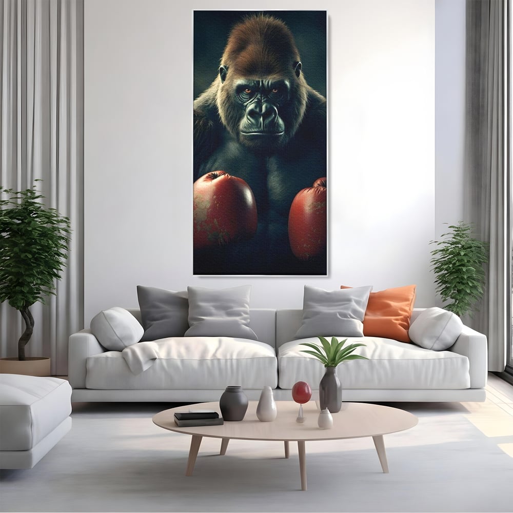Tablou Canvas Premium, LuxCanva® M1328, Bestia cu Manusi, Boxer, Luptator, Campion, Puternic, Gorila, Primata, Animal, Knockout, Pumn, Manusi, Sport, Birou, Living, Camera Copil